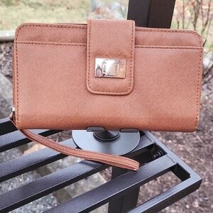 Brown Wristlet Wallet with Silver Clasp